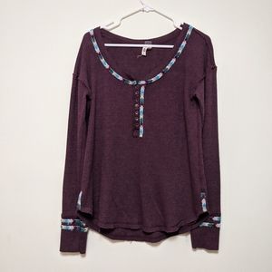 Free People Rainbow Thermal Henley Wine